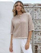 Cora Quarter Sleeve Cardi - Mocha/White