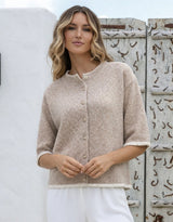 Cora Quarter Sleeve Cardi - Mocha/White