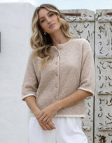 Cora Quarter Sleeve Cardi - Mocha/White