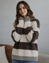Gigi Wool Blend Stripe Knit - Chocolate/Natural