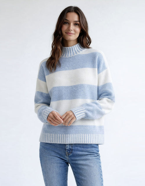 Gigi Wool Blend Stripe Knit - Powder Blue/White
