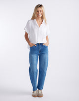 Harper Stretch Mum Barrel Jean - Mid Wash