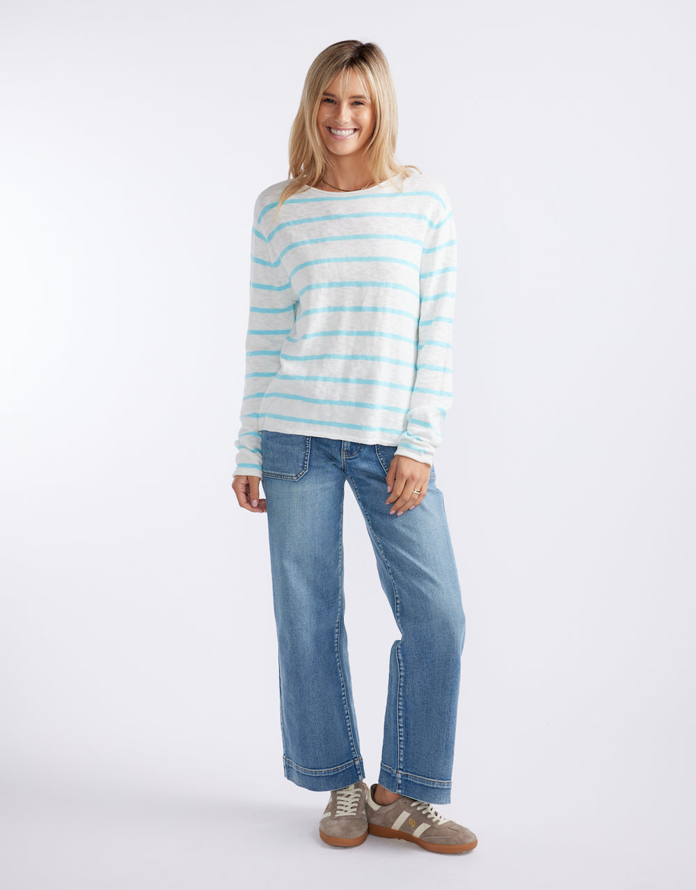 Harper Sweater- White/Ice Blue