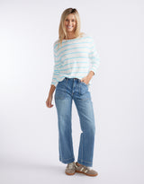 Harper Sweater- White/Ice Blue