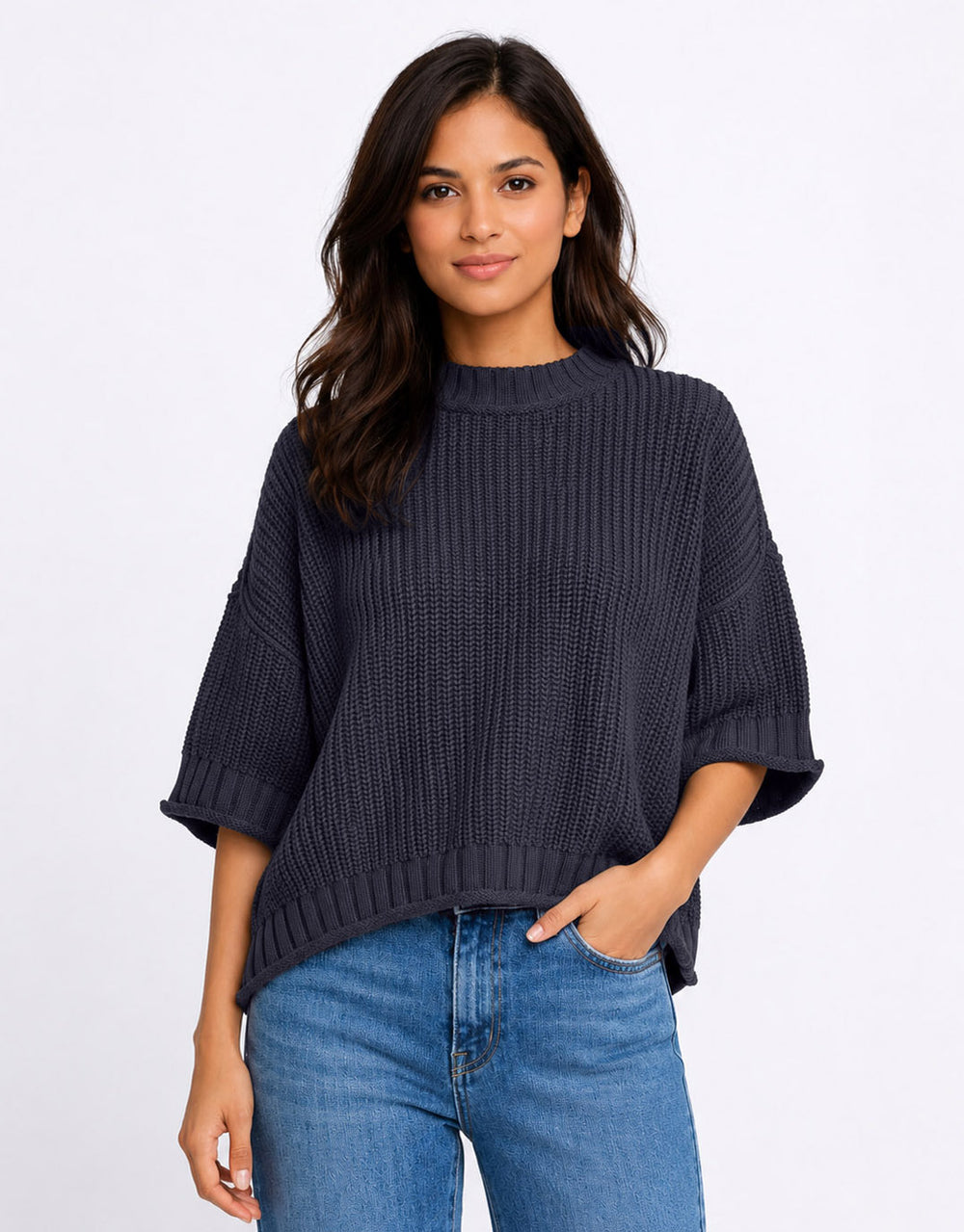Luela Short Sleeve Knit - Navy