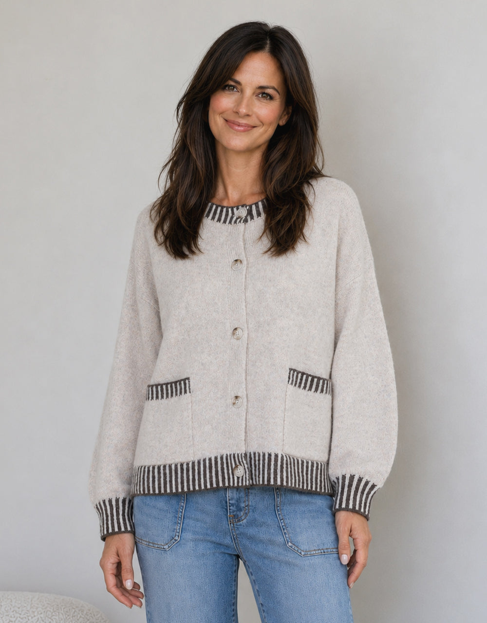 Macie Wool Blend Cardi - Latte/Choc