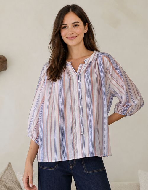Malta Blouse - Blue/Blush Stripe
