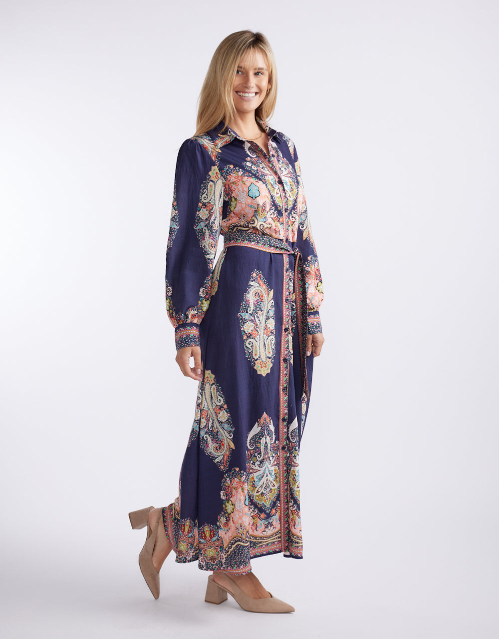 Amelie Shirt Midi Dress - Navy Print