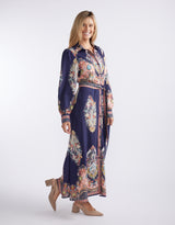Amelie Shirt Midi Dress - Navy Print