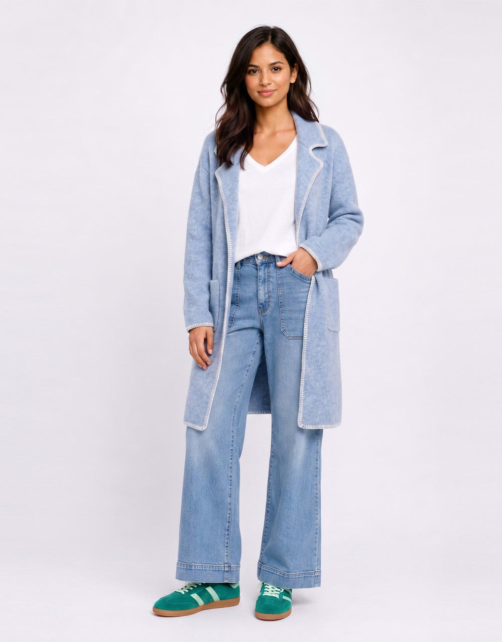 Noa Blanket Stitch Coatigan - Blue