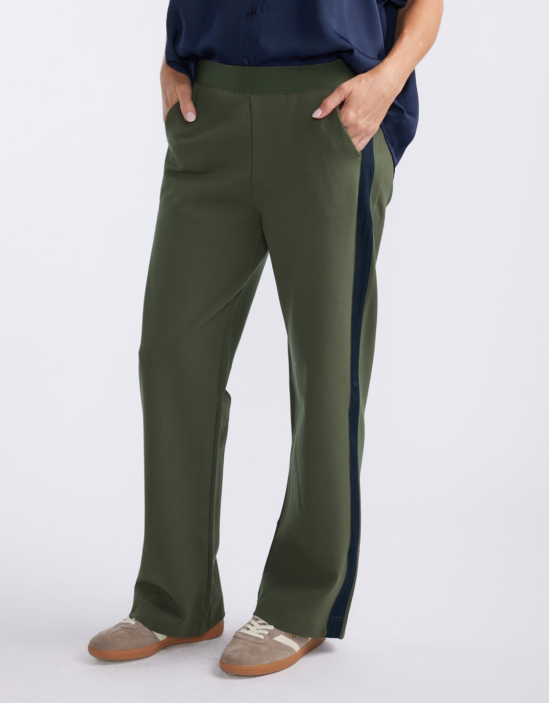 Timeless Straight Leg Ponte Pant - Khaki / Navy