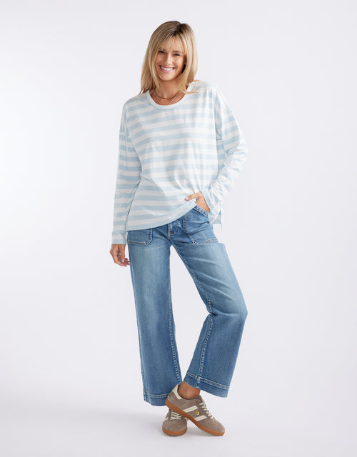 Relaxed Long Sleeve T-Shirt - Ice Blue/White