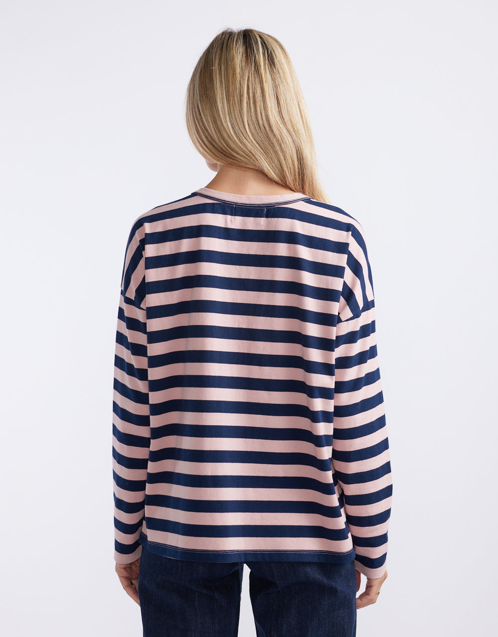 Relaxed Long Sleeve T-Shirt - Navy/Washed Pink