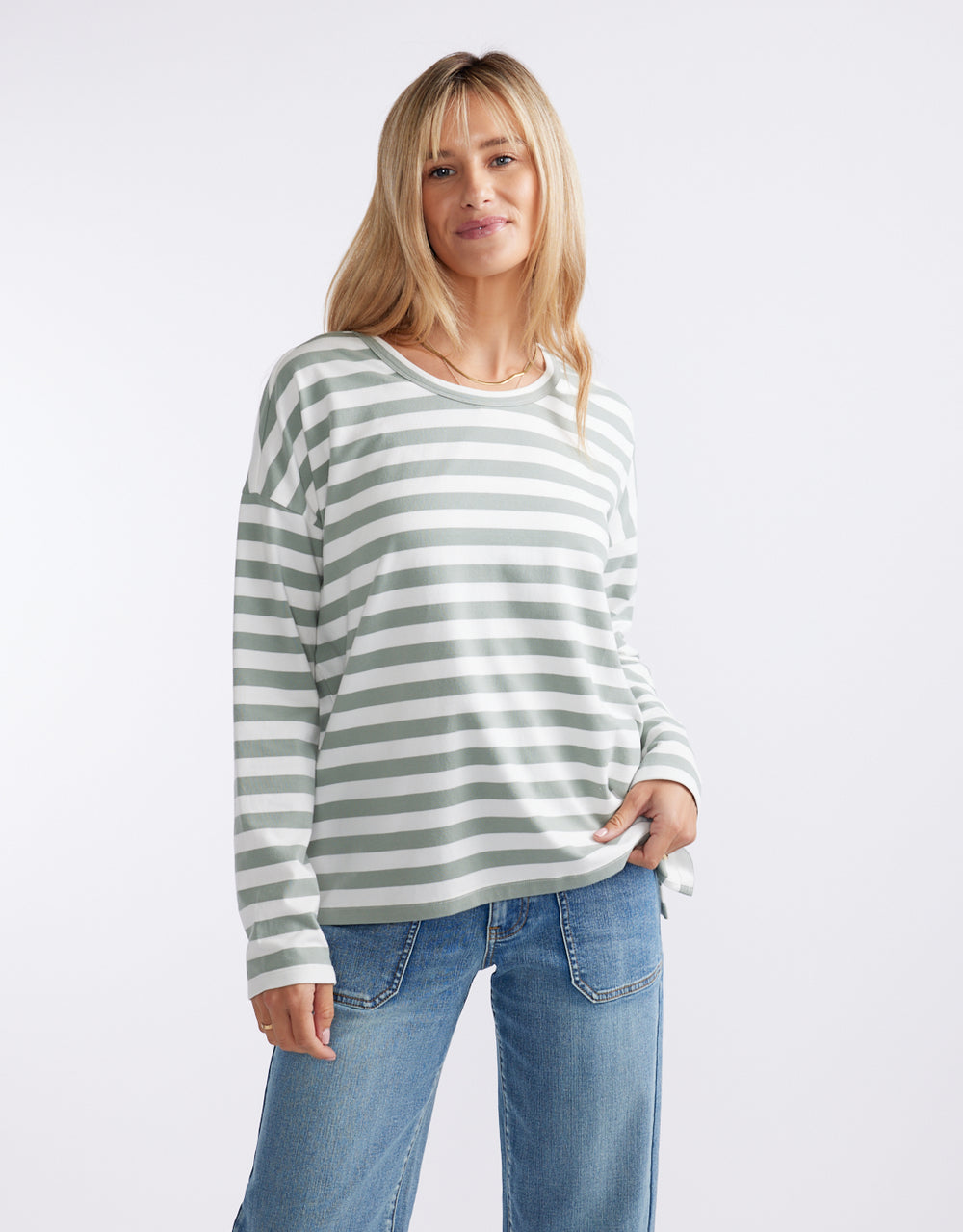 Relaxed Long Sleeve T-Shirt - Sage/Cream