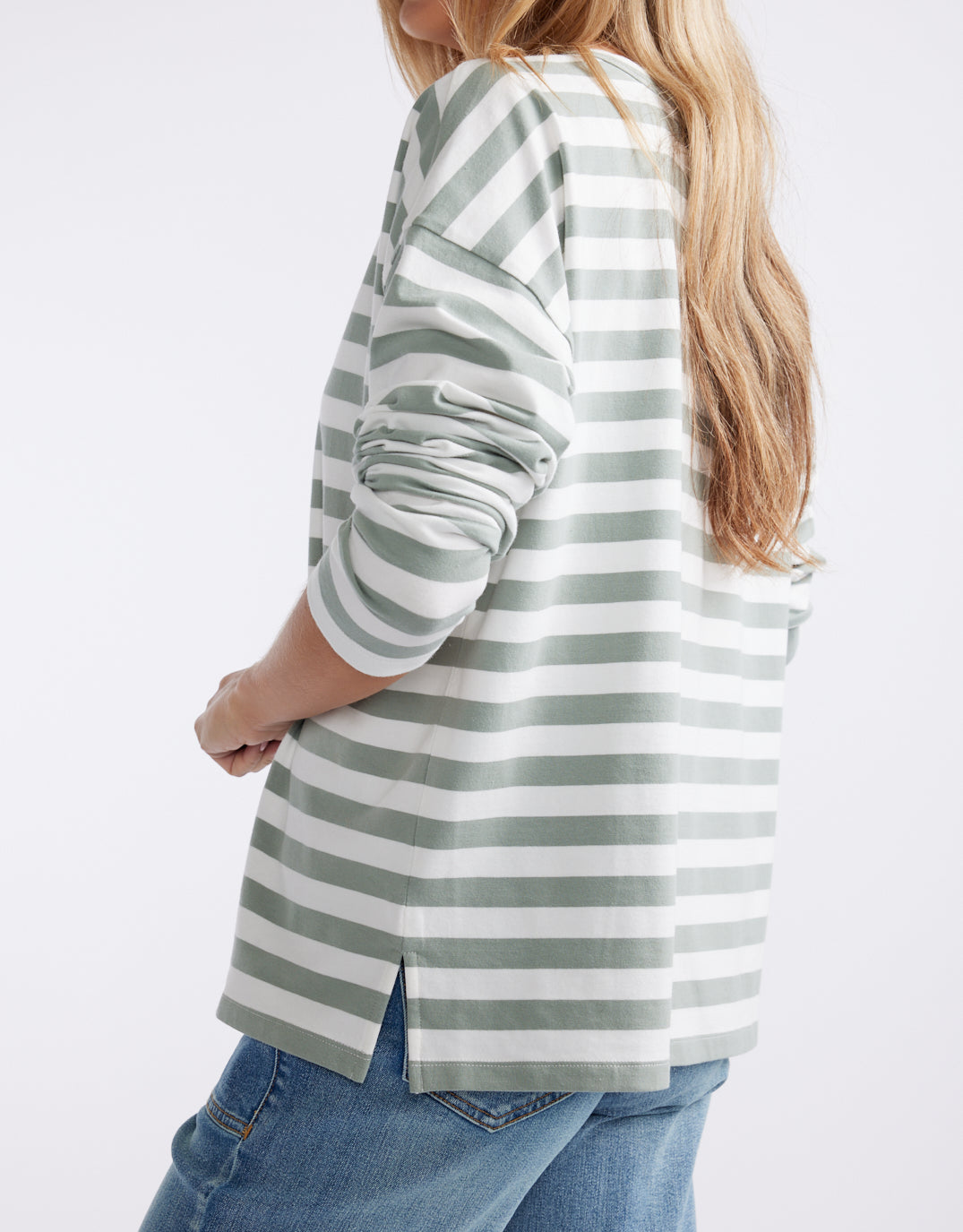 Relaxed Long Sleeve T-Shirt - Sage/Cream