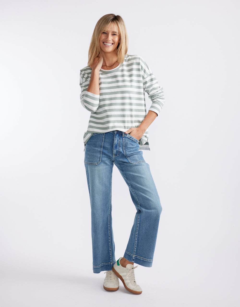 Relaxed Long Sleeve T-Shirt - Sage/Cream