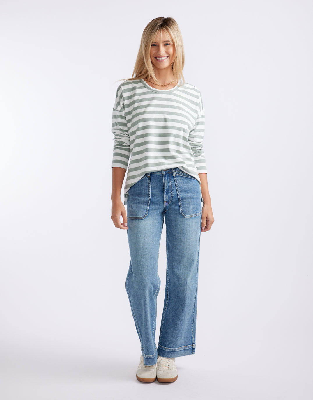 Relaxed Long Sleeve T-Shirt - Sage/Cream