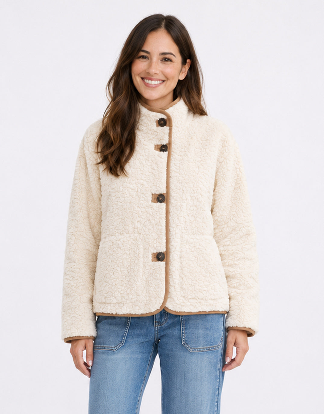 Reversible Sherpa Jacket - Camel/Ecru