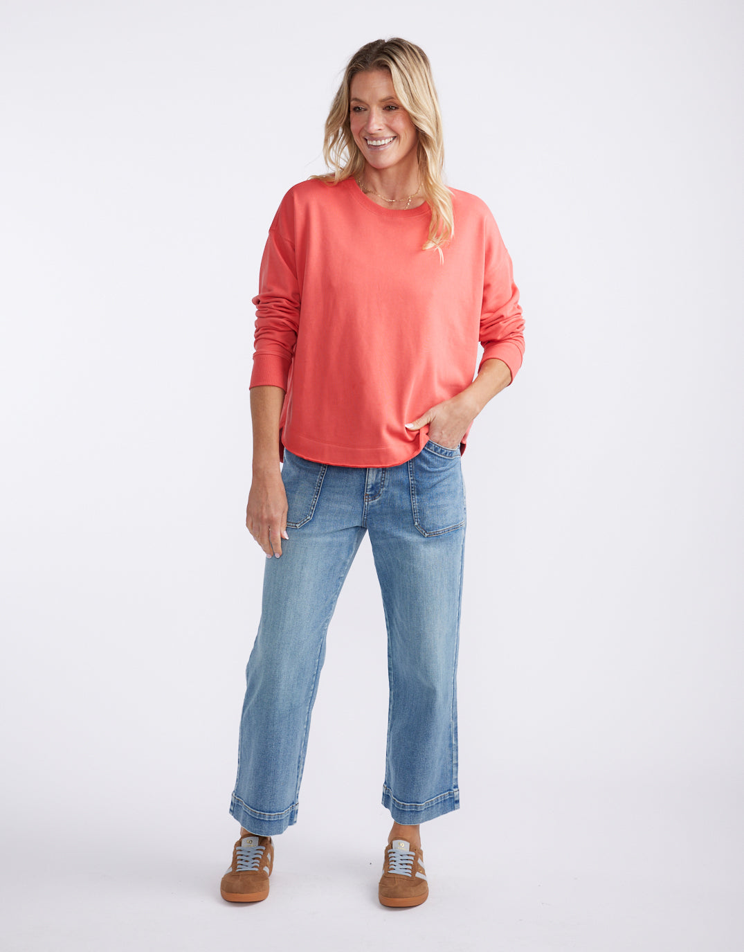 Staple Scoop Hem Sweat - Washed Red