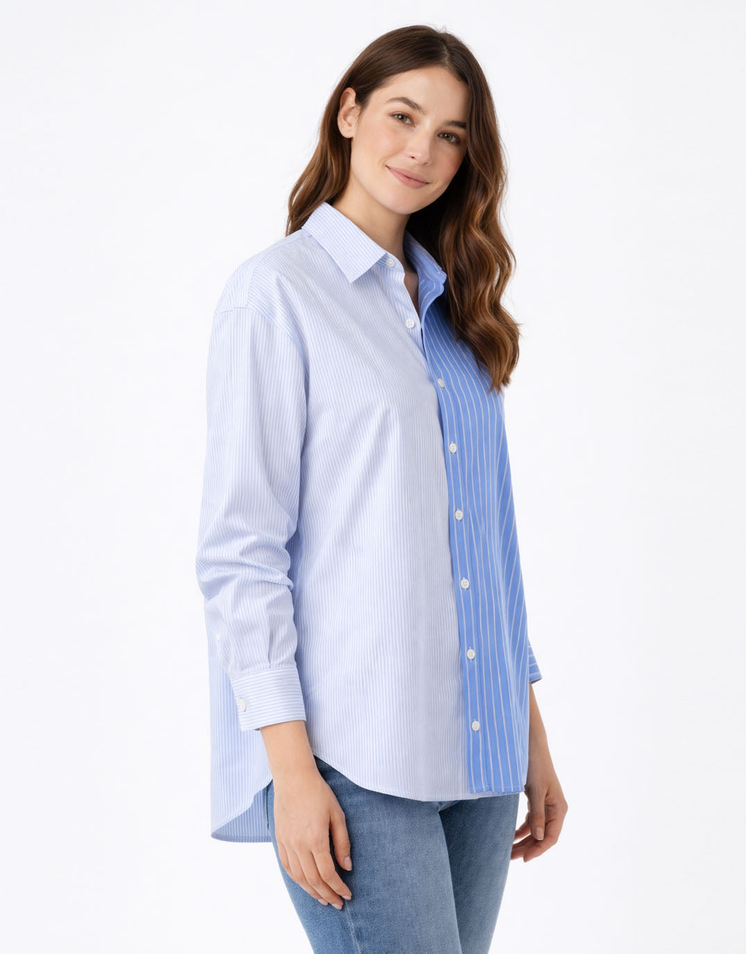 Stevie Shirt - Blue Stripe Contrast
