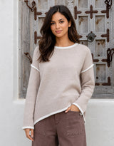 Tori Trim Knit - Latte/White