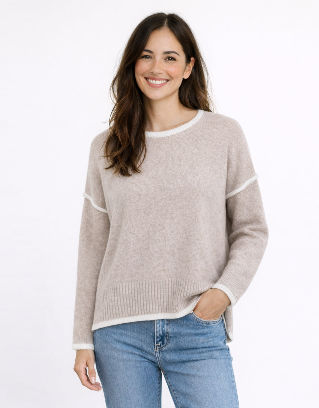 Tori Trim Knit - Warm Beige