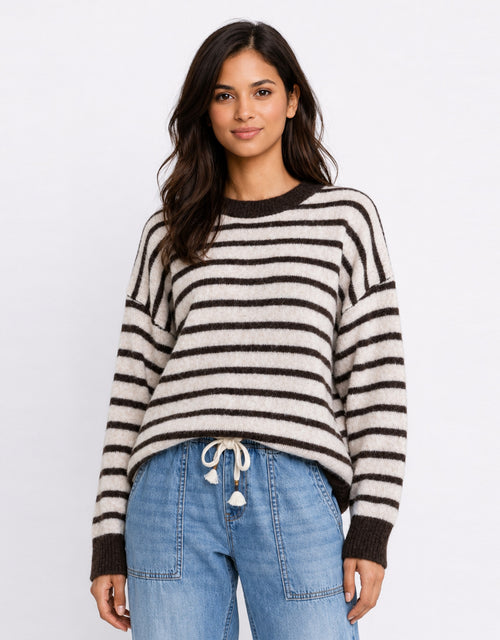 Zara Woolblend Stripe Contrast Knit - Natural/Chocolate