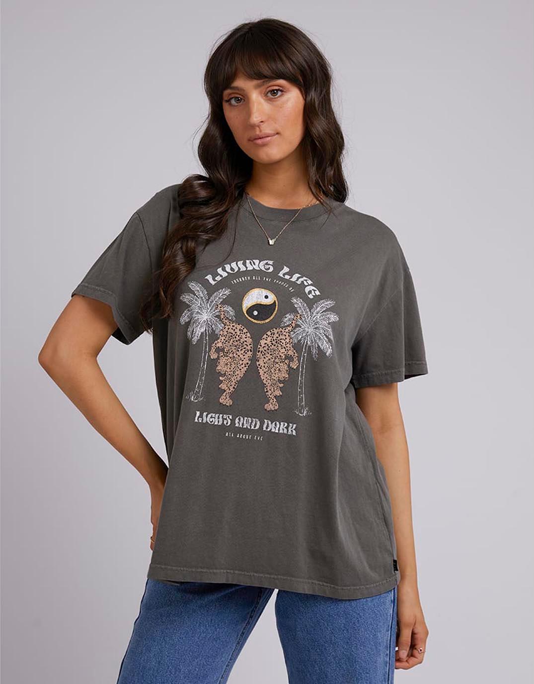 All About Eve - Living Life Standard Tee - Charcoal - White & Co Living Tops