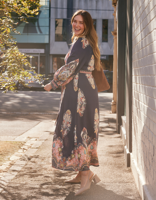 Amelie Shirt Midi Dress - Navy Print