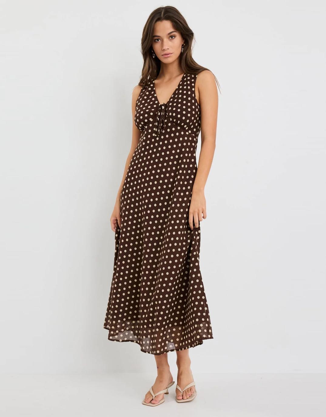 among-the-brave-infinity-sleeveless-bias-midi-dress-chocolate-polka-dot-womens-clothing
