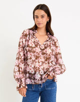 among-the-brave-odyssey-floral-shirred-neck-top-blush-chocolate-womens-clothing