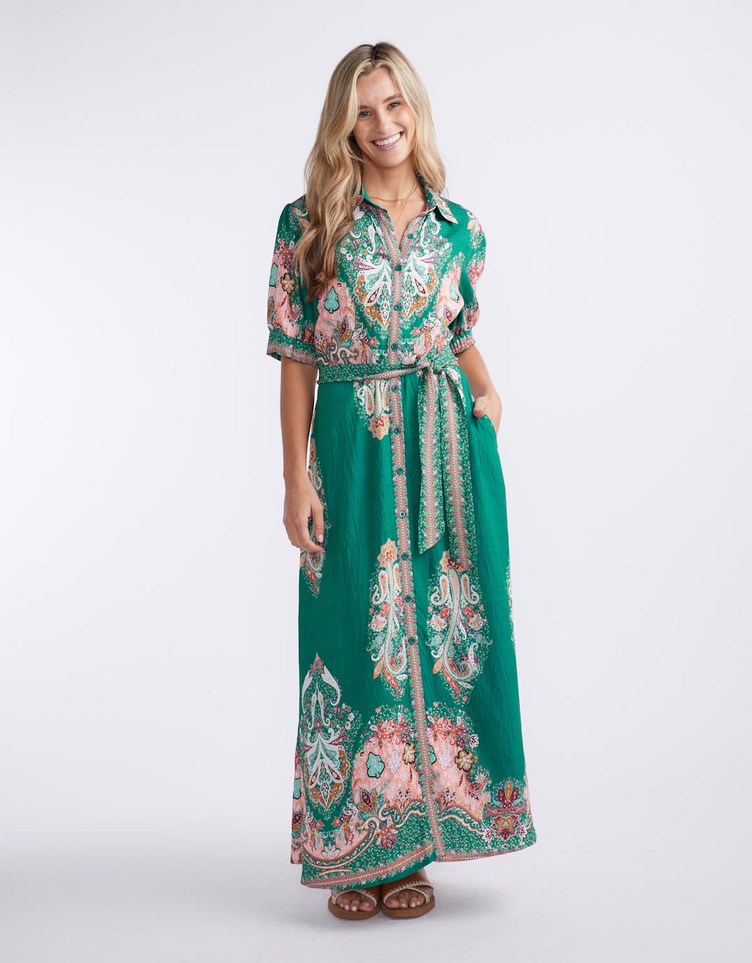 beautiful-stories-shirt-midi-dress-green-print-womens-clothing