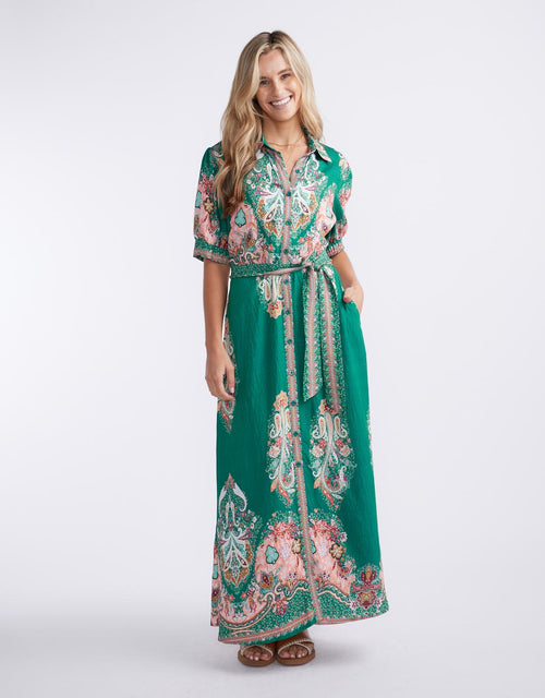 beautiful-stories-shirt-midi-dress-green-print-womens-clothing