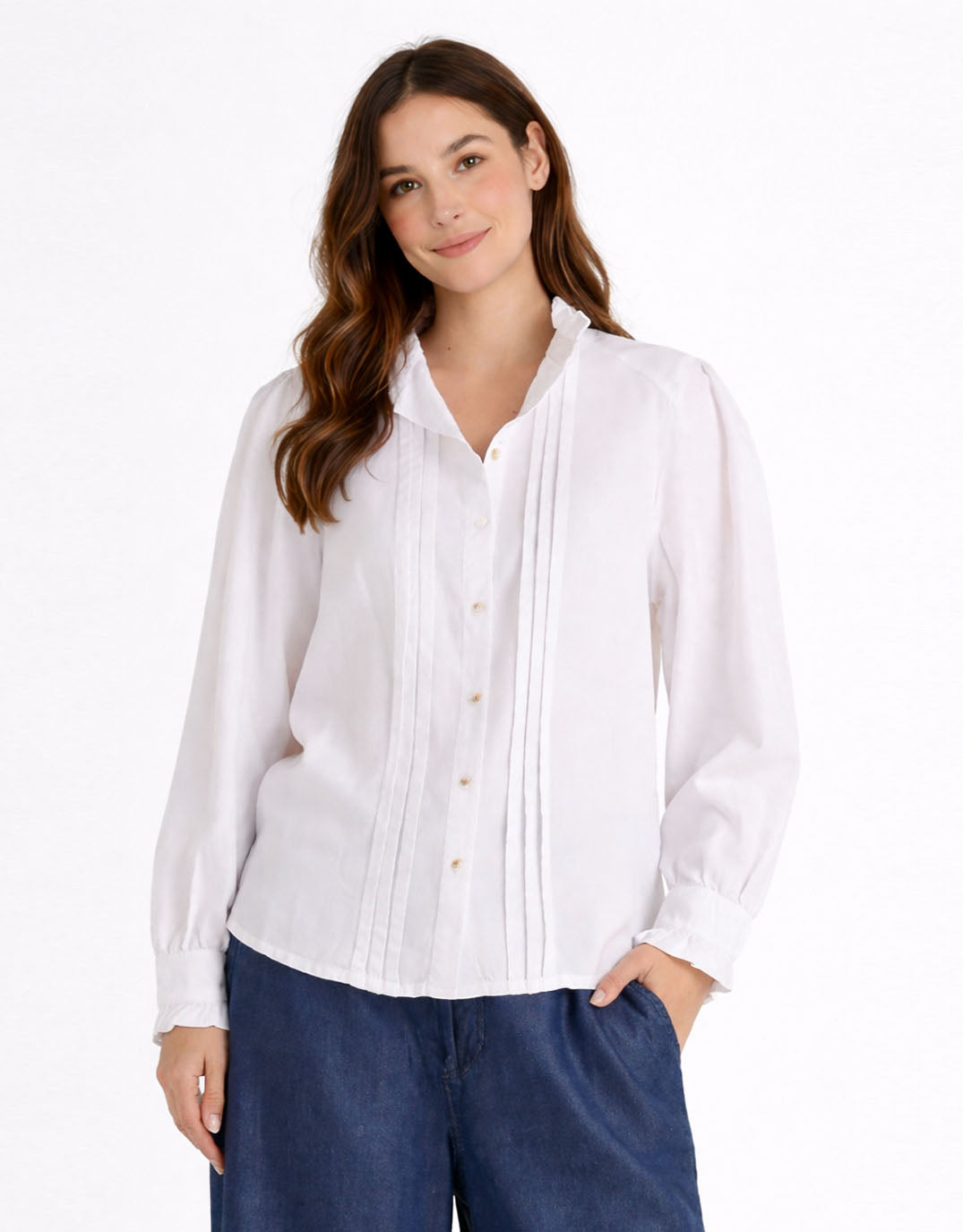 Lucille Lyocell Pleated Shirt - White