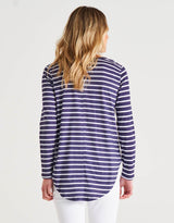 Betty Basics - Megan Long Sleeve Top - Dark Blue Stripe - White & Co Living Tops