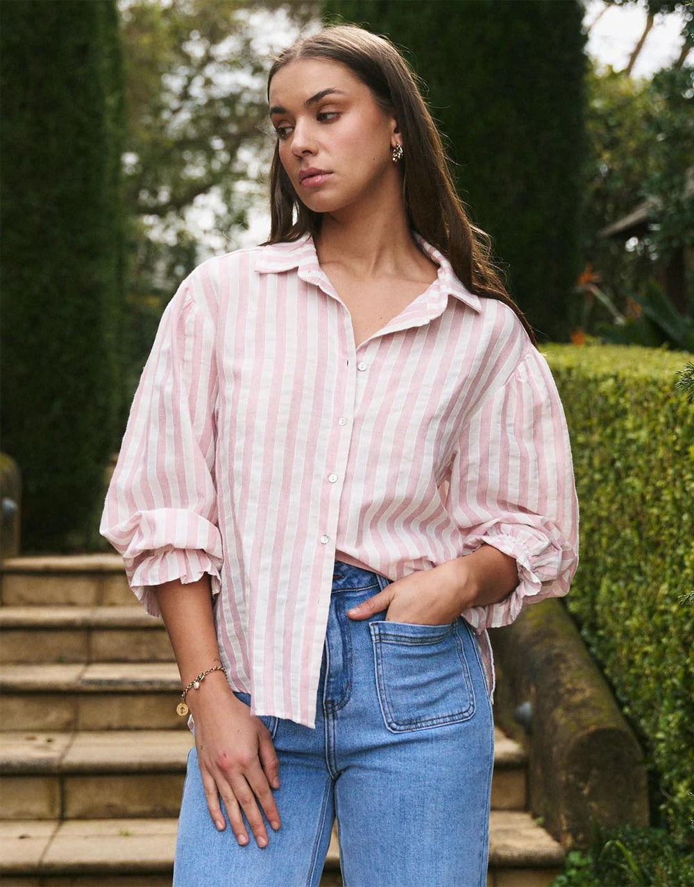 by-rosa-connection-button-front-blouse-pink-stripe-womens-clothing