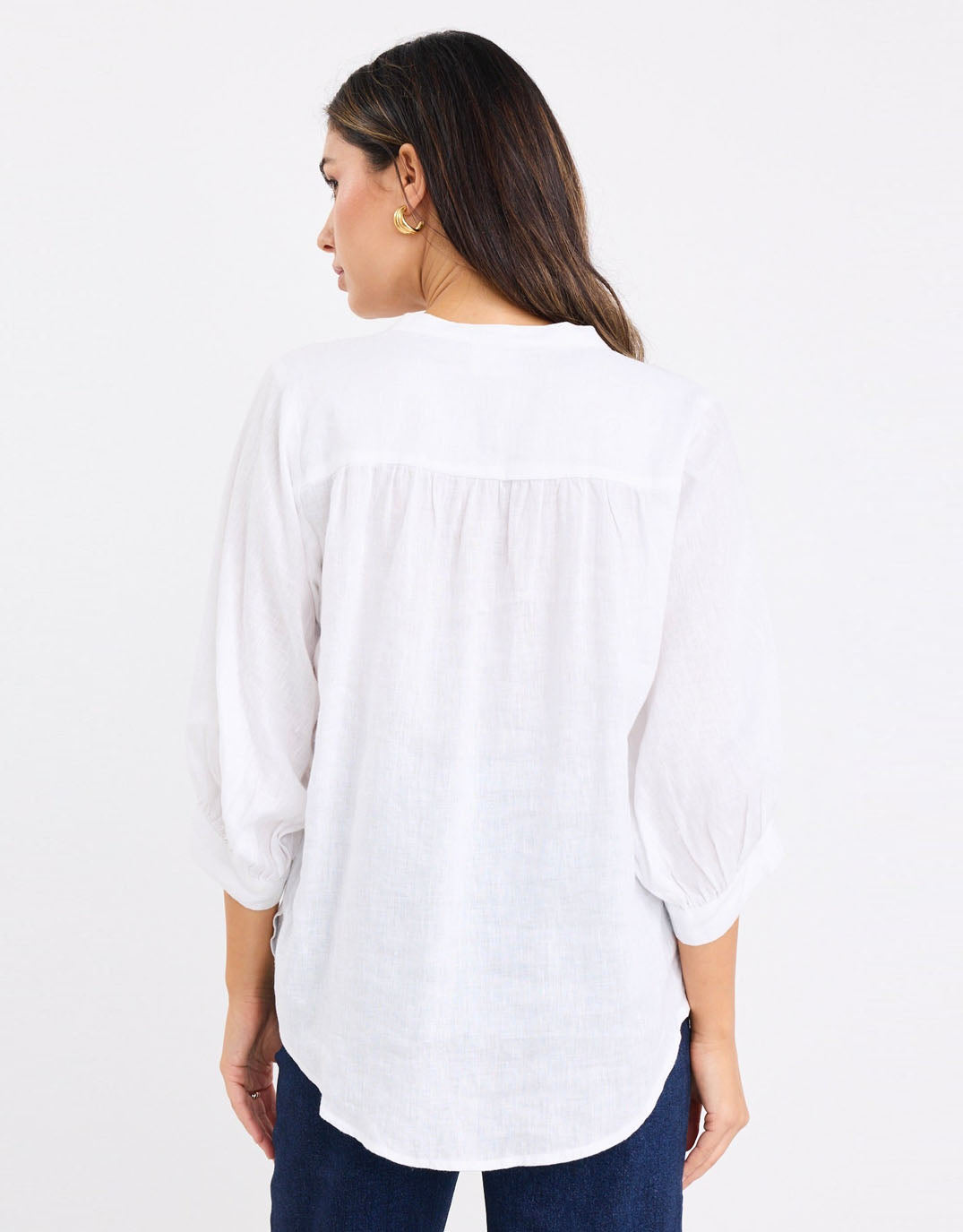 Deity Linen Button Through Puff Sleeve - White