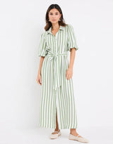 by-rosa-kindred-puff-sleeve-midi-shirt-dress-moss-stripe-womens-clothing