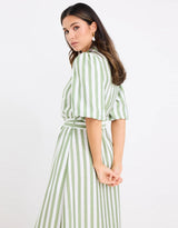 by-rosa-kindred-puff-sleeve-midi-shirt-dress-moss-stripe-womens-clothing