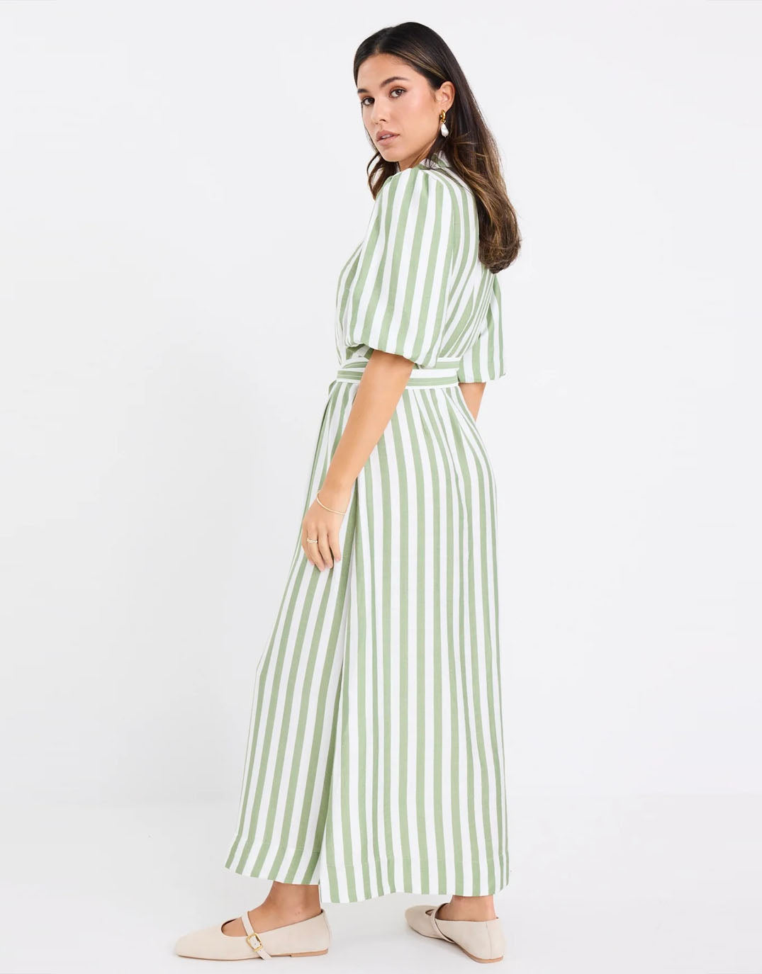 by-rosa-kindred-puff-sleeve-midi-shirt-dress-moss-stripe-womens-clothing