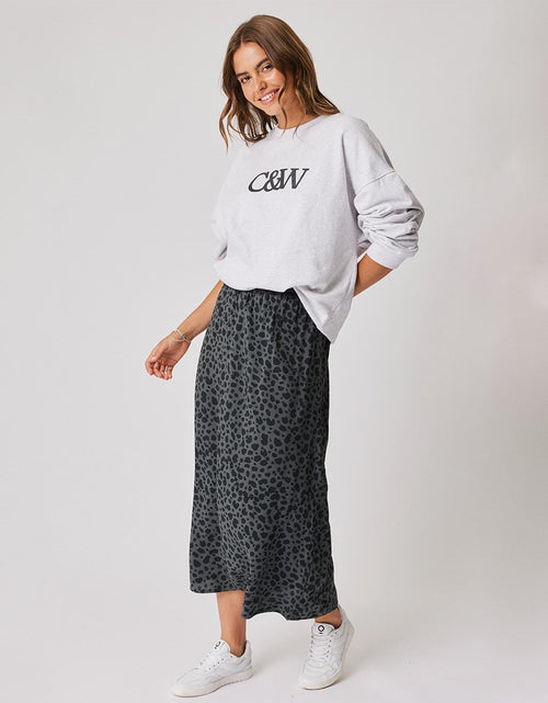 Cartel & Willow - Ava Midi Skirt - Charcoal Leopard - White & Co Living Skirts
