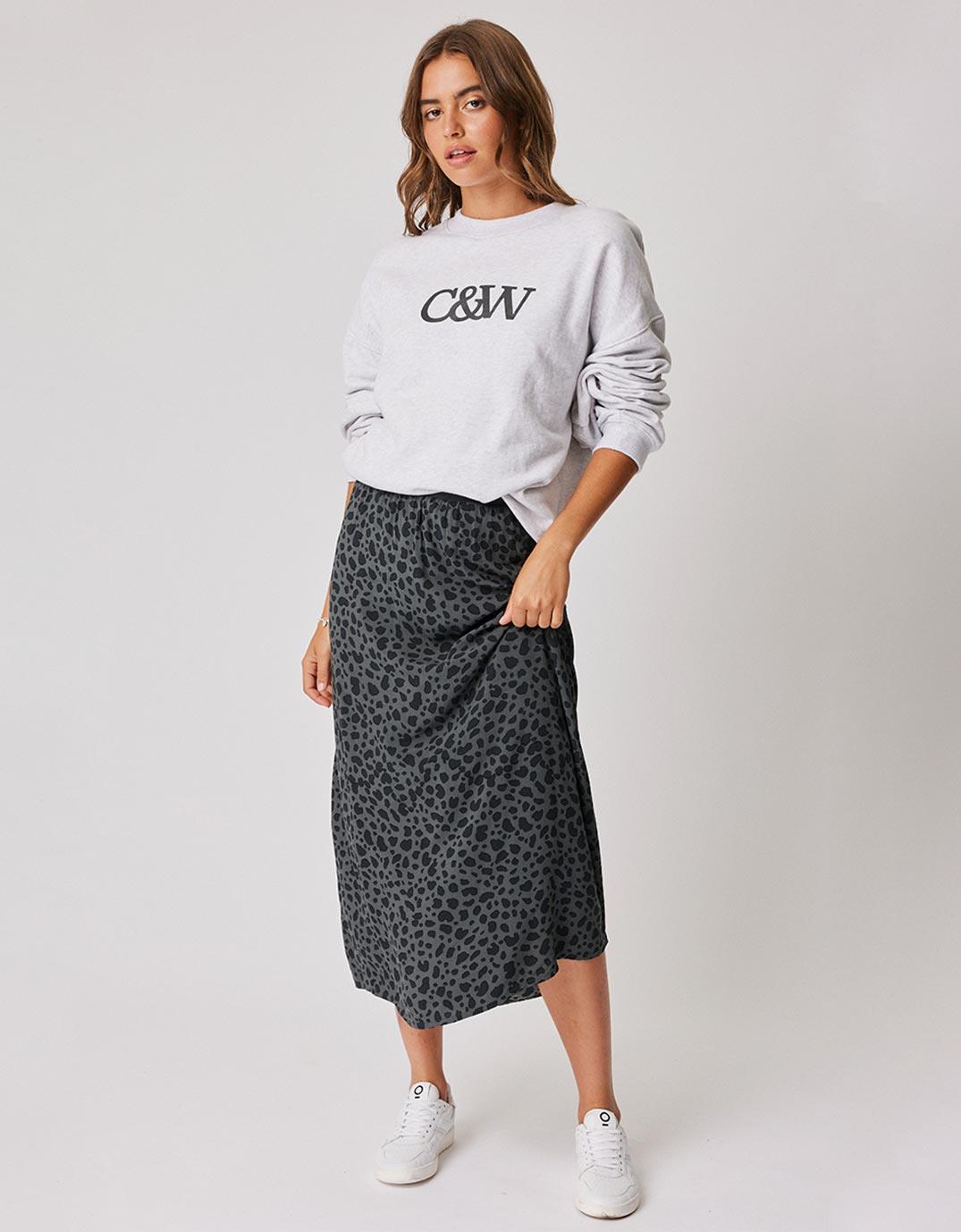 Three dots clearance leopard midi skirt