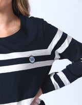 Elm - Allegra Long Sleeve Tee - Navy/Vintage White Stripe - paulaglazebrook Tops