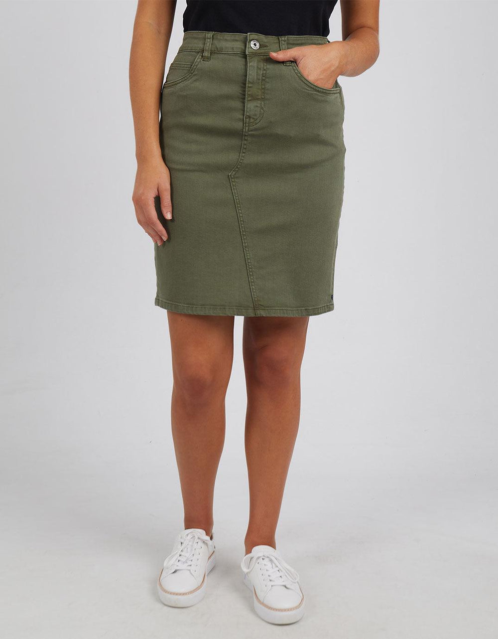 paulaglazebrook. | Elm Clothing | Belle Denim Skirt - Washed Khaki | Denim Skirts Australia