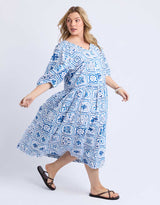 Dolce Tile Midi Dress - Ocean Tile Print