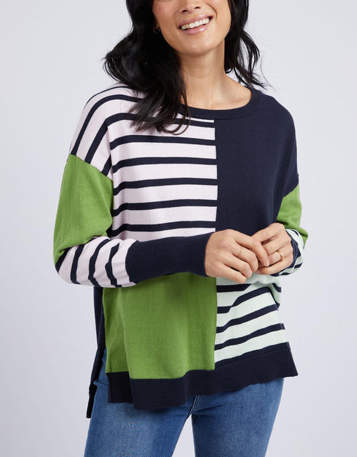 Elm - Fig Mixed Knit - Navy/Jungle Green/Stripe - White & Co Living Knitwear