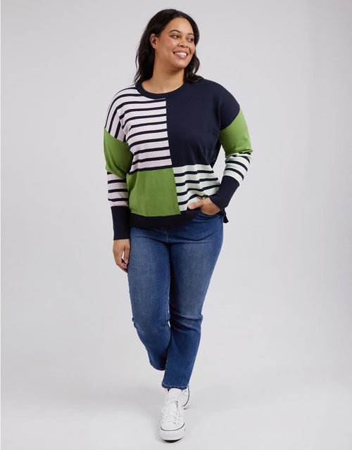 Elm - Fig Mixed Knit - Navy/Jungle Green/Stripe - White & Co Living Knitwear