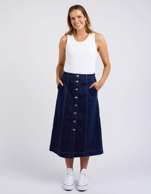 Elm - Florence Button Through Skirt - Dark Sapphire - White & Co Living Skirts