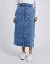 Elm - Florence Button Thru Denim Skirt - Mid Blue Denim - White & Co Living Skirts