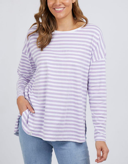 Elm - Lauren Stripe Long Sleeve Tee - White & Pastel Lilac - White & Co Living Tops